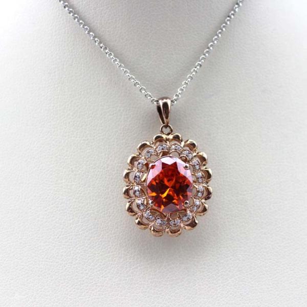 925 Silver 9mmx11mm Oval Amethyst Cubic Zircon Pendan Silver Chain  Necklace (PSJ0178)
