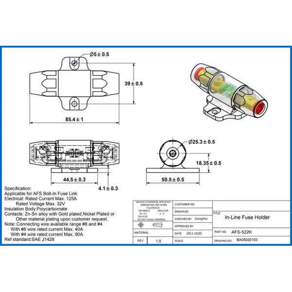 Suporte alterado audio do fusível de Mini ANS AFS ANL do carro impermeável