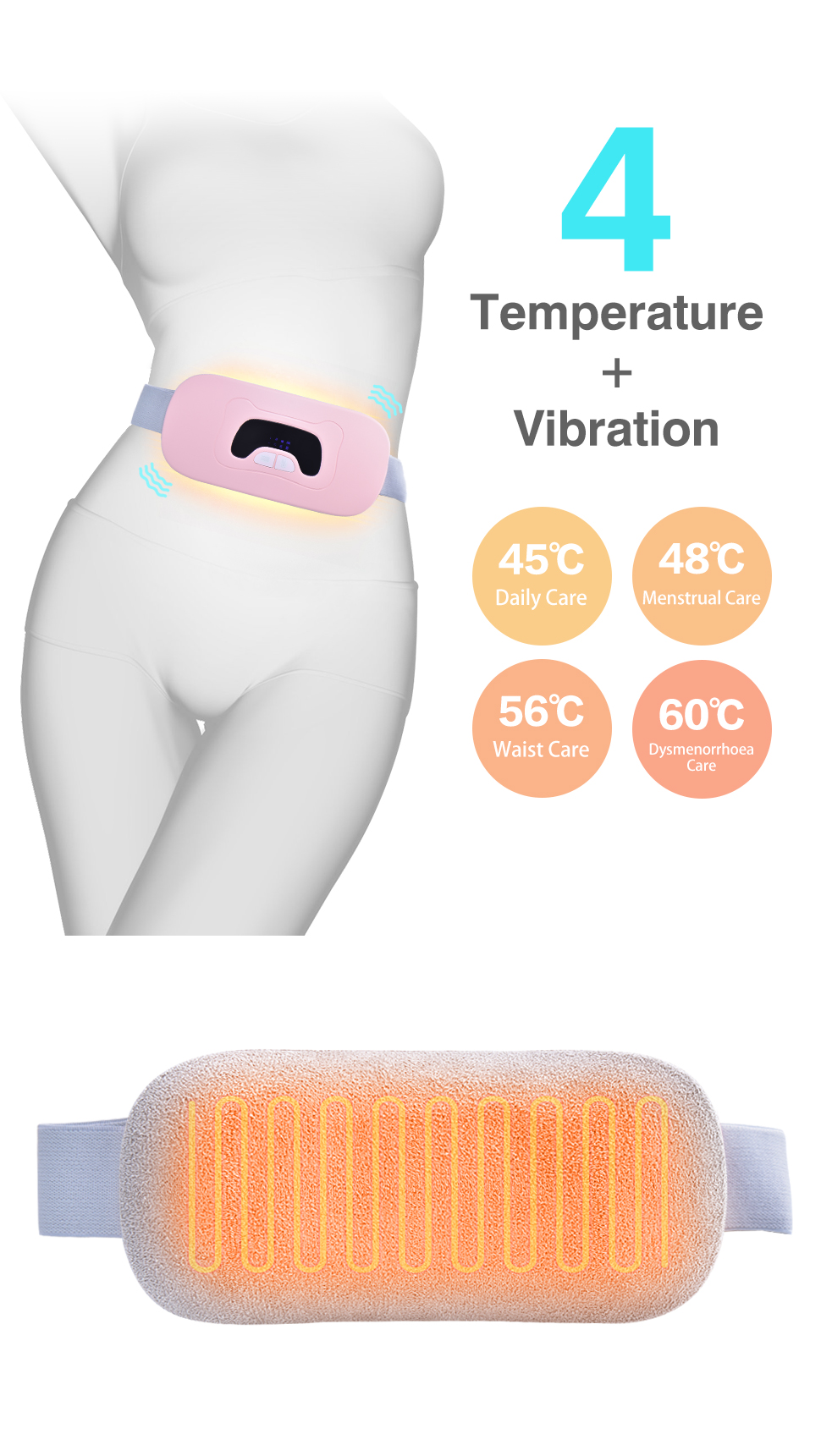 Smart Massage Belt with Four Temperature Settings 4 Gear Strength and Deer Velvet Fabric for Menstrual Cramp Relief