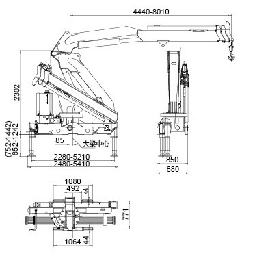 Durable 5T Wire Rope Raise Articulated Boom Crane , 25 L/min Oil Flow