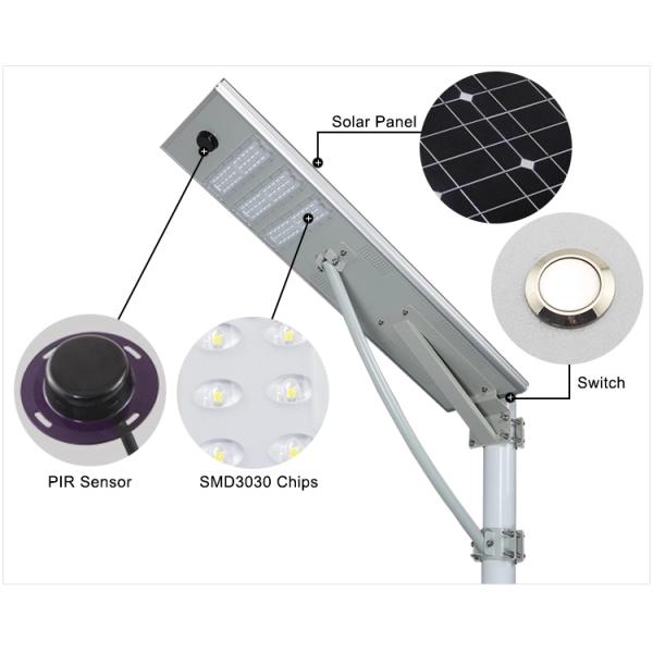 IP65 50 Watt All In One Solar Led Street Light Solar Dusk To Dawn Street Light 4000lm