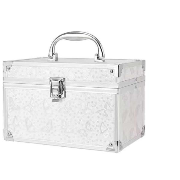 Boîte de rangement cosmétique en alliage d'aluminium verrouillable en argent pour artiste professionnel