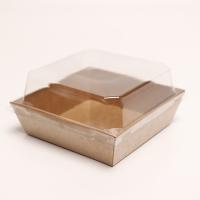 Caixa de embalagem de padaria de produtos alimentares recipiente de bolo de papel kraft com tampa de plástico