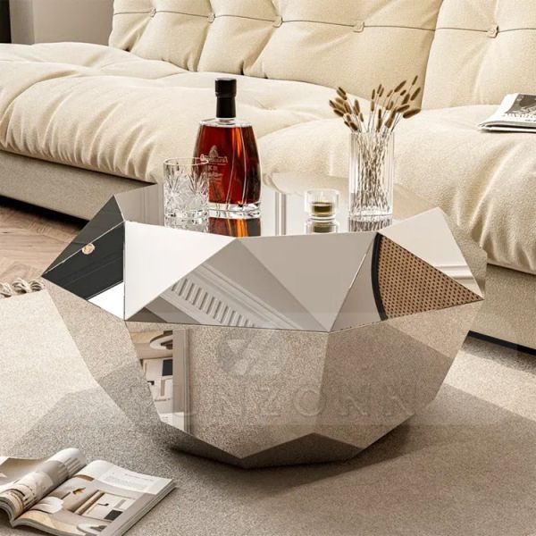 Diamond Luxury Modern Lift Top Coffee Table Durable Metal Furniture with Stainless Steel for Living Room