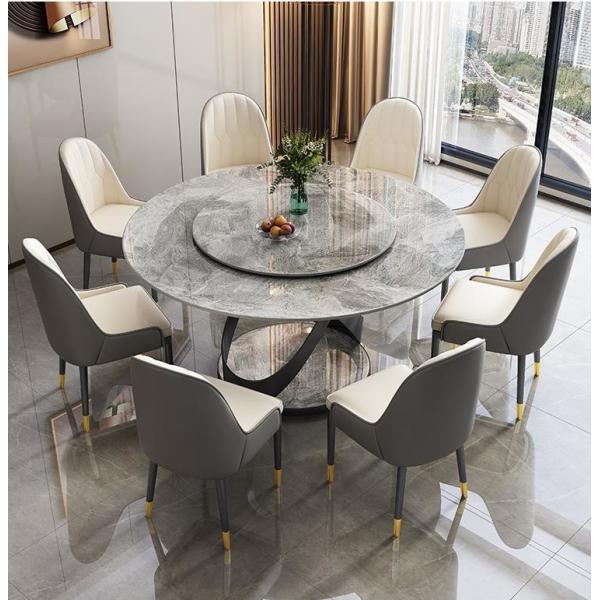 Light Luxury Modern Marble Round Table With Turntable Household Dining Table