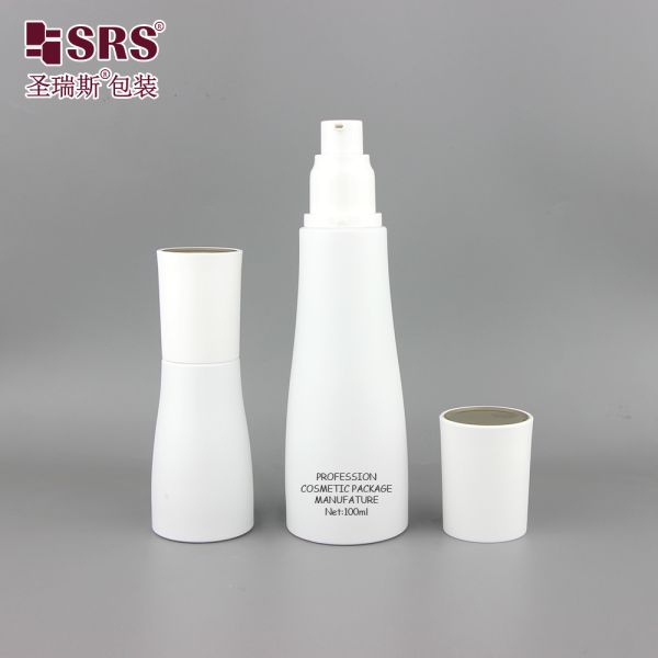 GL023 30ml 100ml 120ml Unique Shape Waist Painted Frosted Matte Finished Bottle With Lotion Pump Toner Plug Packaging