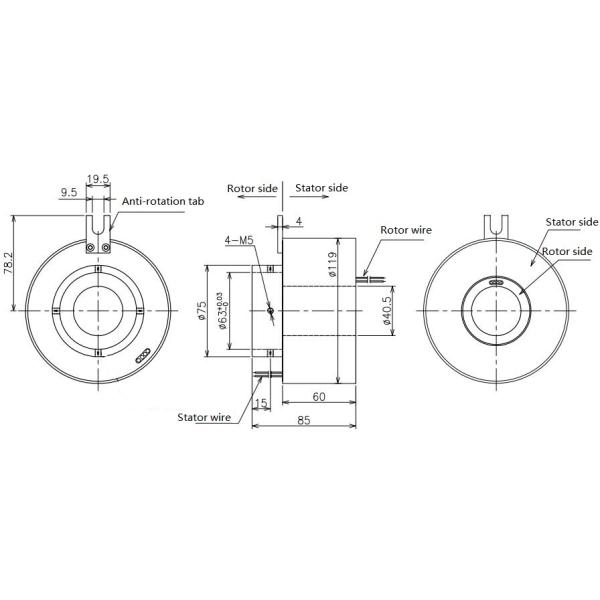 высокоскоростное кольцо выскальзывания 4000rpm с золотом контактирует внутреннюю скважину 40mm