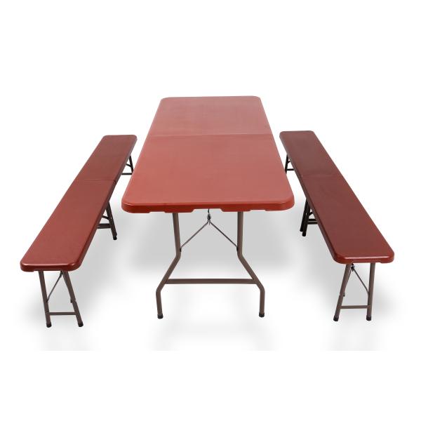 Red 6 Ft Plastic Folding Tables Powder Coated Steel Base Outdoor Use