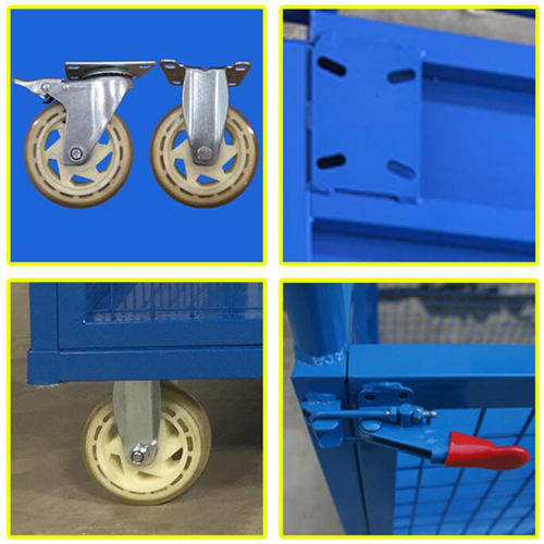 CE Collapsible Wire Container , Capacity 300kg U - Type Handle Platform Truck With 4 Mesh Sides
