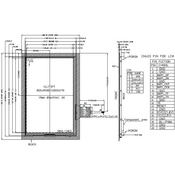 10,1-дюймовый сенсорный экран TFT дисплей 800x1280 20 интерфейс 720cd/M2 PINS MIPI