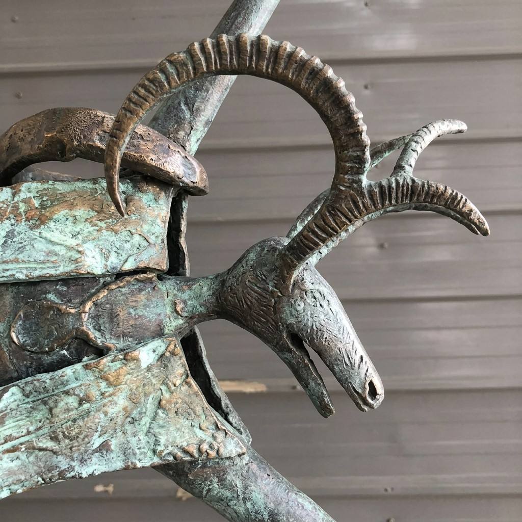 Modern Shamanic Ibex Figure - 180cm Hand-Cast Bronze Outdoor Sculpture