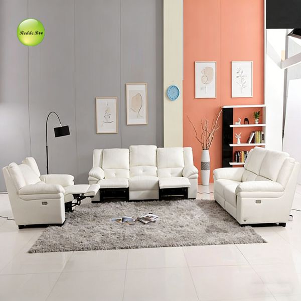 White Leather Recliner Set: Smooth Upholstery, Adjustable Tilt – Transform Home into a Calm Relaxation Retreat
