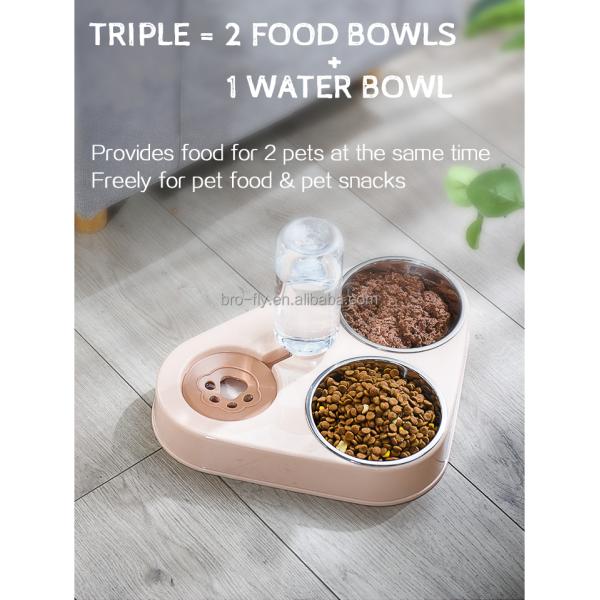 Large Small 3 in 1 Raised Pet Feeder 2 Stainless Steel Bowls and Automatic Water Bowl