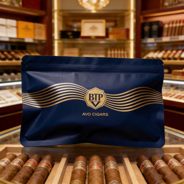 Custom Printed Heat Seal Food Grade Cigar Packaging Pouch Moisture Proof Resealable Three Side Sealed Bag for Premium Cigars