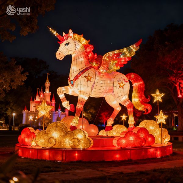 Custom Chinese Style Horse Lantern, Large LED Horse With Koi Fish Light Display for Lunar New Year Festival