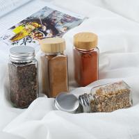 Cozinha Armazenamento Doméstico Quadrado 4oz Jar de Especiarias de Vidro com tampa de bambu