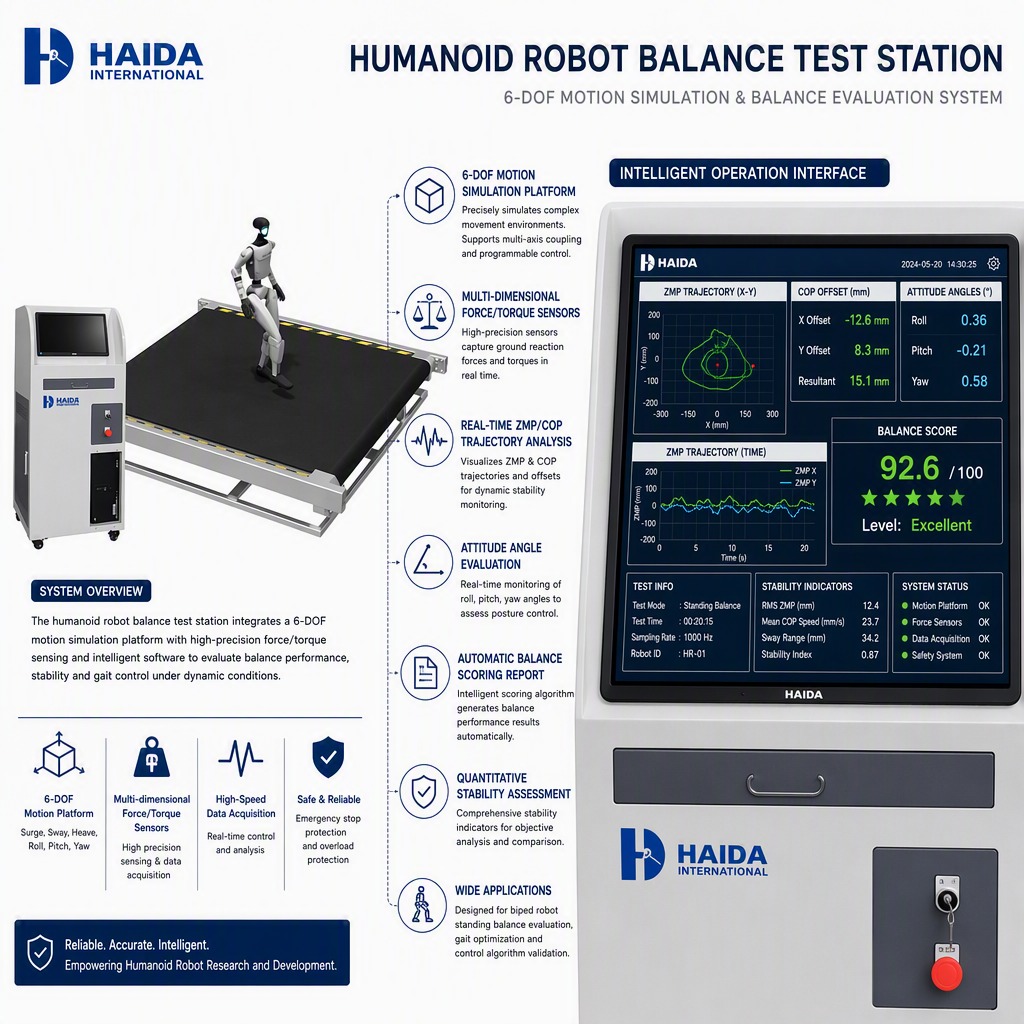 Humanoid Robot Balance Test Station 6 DOF Motion Platform Bipedal Robot Stability Testing Equipment ZMP COP Analysis