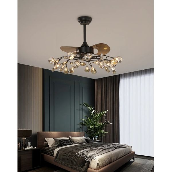 RC dimmable rotated forward and reverse for living room Branch firefly ceiling fan lamp(WH-CLL-66)