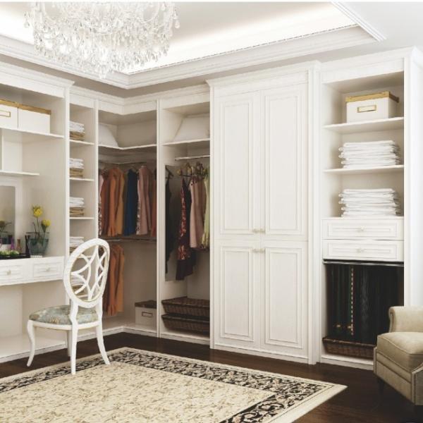 L Shaped Walk In Closet Wardrobe 5x4 7x7 Custom With Classic White Solid Wood Finish