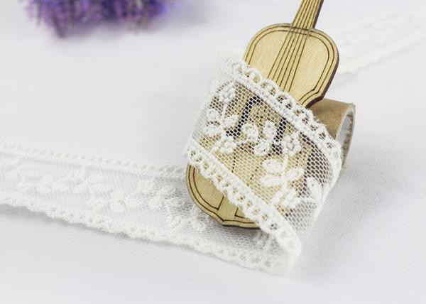Guarnição de nylon Scalloped do laço do algodão floral do bordado para o vestido de casamento do laço do marfim