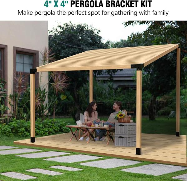 15° Slanted Roof Brackets 75° Pergola Corner Bracket with Post Base Gazebo Kit for 4x4'' Wooden Beams Lumber Patio Sheds
