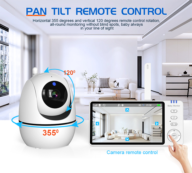 Smart Video Baby Pet Monitor PTZ Camera 5.0 Inch Screen 300M Talking Range Sleep IR Night Vision Two-Way Audio Music Talk-Back
