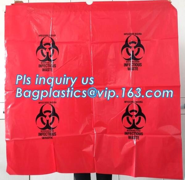 Disposable biohazard infectious plastic drawstring medical waste bag, Promotional mini biohazard drawstring packaging ba