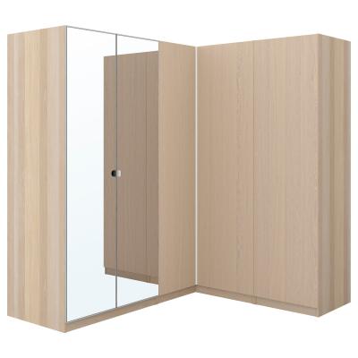 Melamine 4 Door Storage Cabinet Modern Bedroom Wood Grain Wardrobes With Drawers Mirror