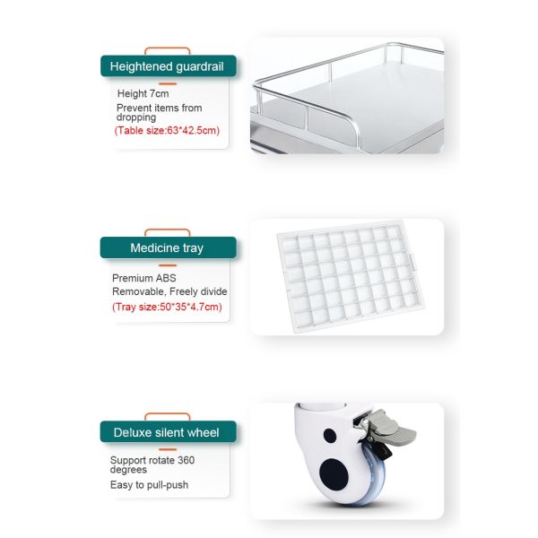 BR-M63 Hospital Crash Cart Clinic Drug Surgical Nursing Doctor Stainless Steel Medical Stainless Steel Medicine Trolley