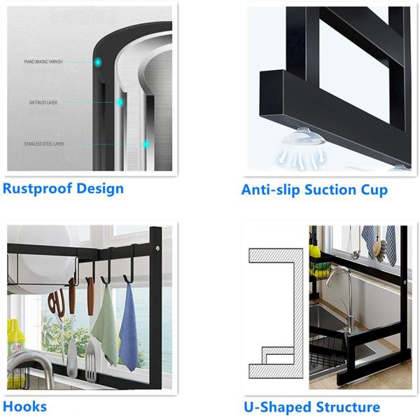 2 Layer Over The Sink Drying Rack Multifunction Stainless Steel Matt Black