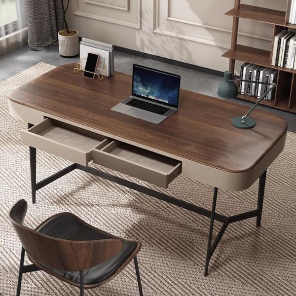 Iron Leg Solid Oak Writing Table Lacquer Finish Wooden Office Table