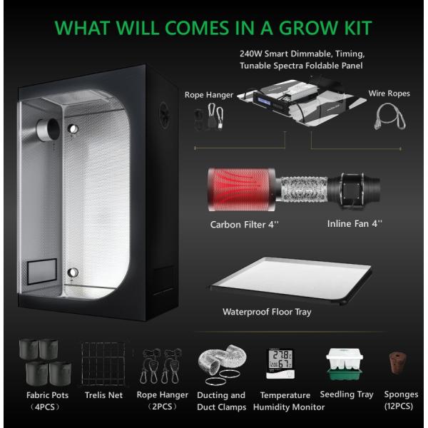 Оксфордская ткань 600D Mylar 80x80x160CM Растительная палатка Полный комплект Легкая установка