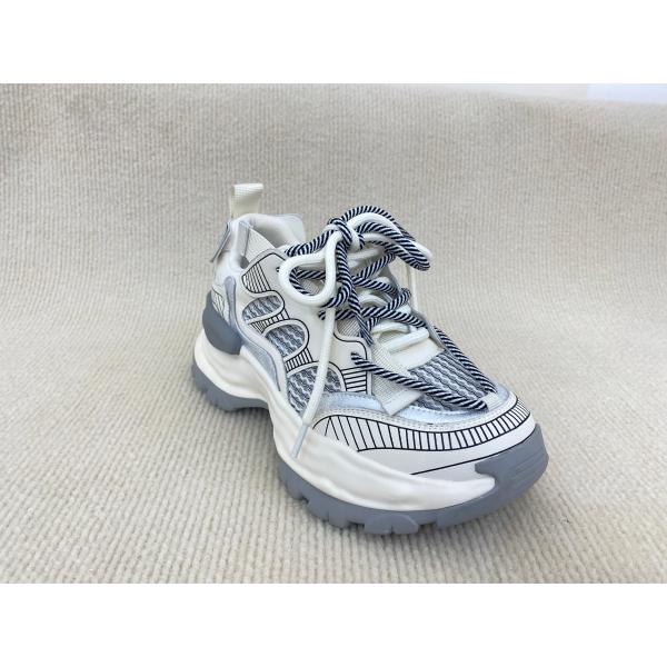 Women white fashion sneakers with mesh upper authentic leather and lacing