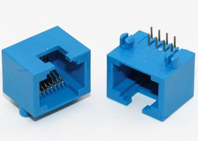 Cor azul do ângulo direito do conector de 8 posições RJ45 para o equipamento dos trabalhos em rede/telecomunicações