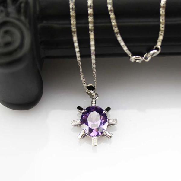 925 Sterling Silver Amethyst Cubic Zircon Pendant Jewelry (E06J)