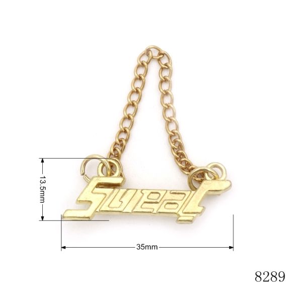 Custom Logo Label Metal Tag with Chain Metal Charm Tag for Clothing Key Chain Label Tag