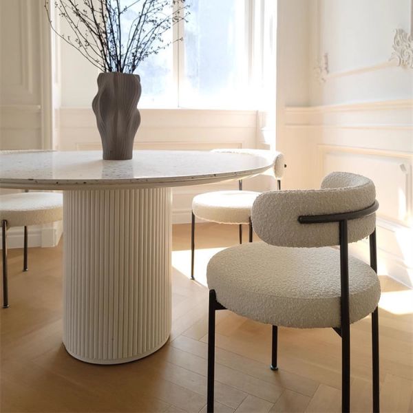 Nordic Home Furniture White Round Dining Table 6 Seater Wooden Modern Luxury Dining Table and Chairs Set for Dining Room