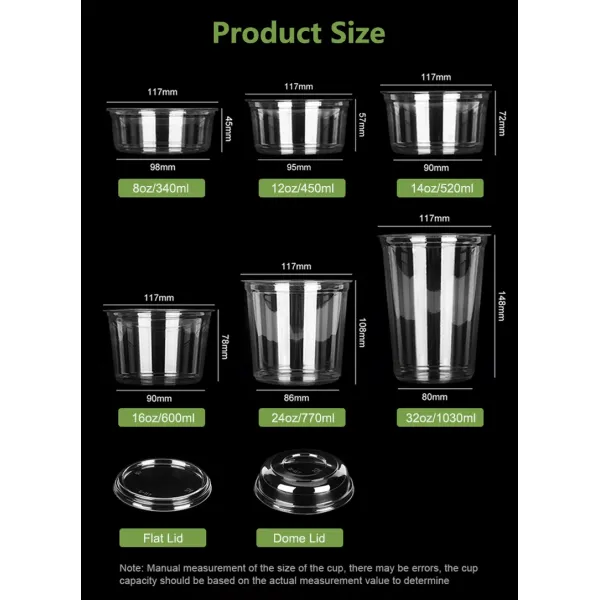 Disposable Clear PET Plastic Cups Cold Beverages Coffee Juice With Dome Lids