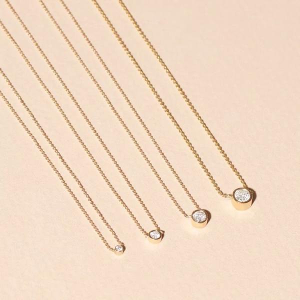 Simple 925 Sterling Silver Solitaire Diamond CZ Necklace in 7mm/10mm/15mm Stone Sizes