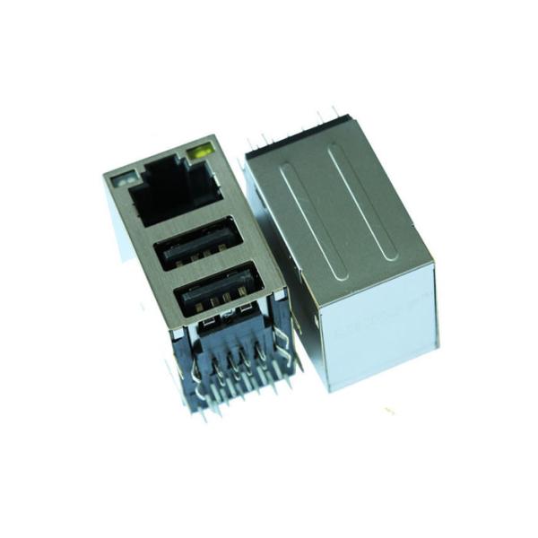 ARJU31B-MASB-AD-B-FLU2 3 Port RJ-45 USB Connector Dual USB Thru-Hole Stacked