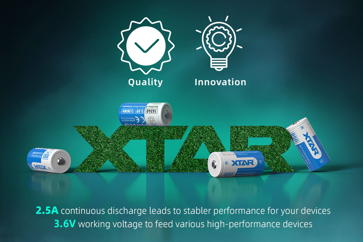 XTAR 16340 850mAh Audio Battery with 2.5A Continuous Discharge and 800+ Recharge Cycles for OEM Applications