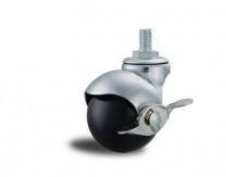 2 threaded stem ball caster brake, black rubber caster brake, 2 ball caster, furniture castors