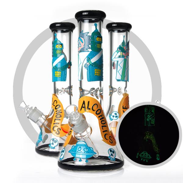 Rick And Morty Art Bong 7mm Glass Smoking Water Pipe With 14MM Bowl
