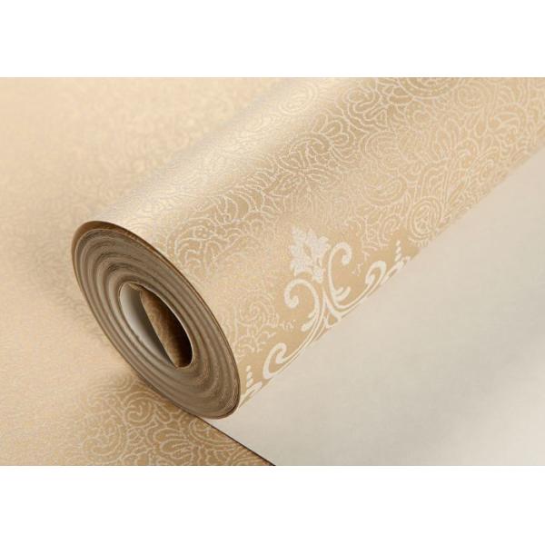 Brown Damask Embossed European Style Wallpaper Moisture Proof With Natural Plant Fibers
