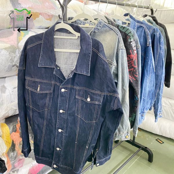 Mixed Sizes Second Hand Coats Long Sleeved Used Mens Jean Jacket Polyester Cotton