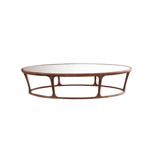 Luxury Small Glass Top Side Table Ellipse Shape Mortise And Tenon Joint Base