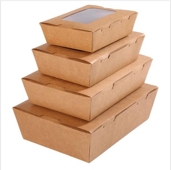 Boîte d'emballage alimentaire personnalisée à rabat pour plats à emporter, restauration rapide, déjeuner, boîte en papier kraft avec fenêtre