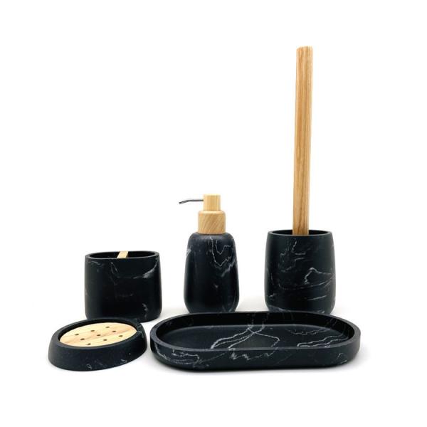 Black Waterdrop Shape Polyresin Bath Countertop Set Marble Print Pattern