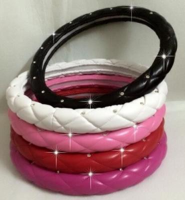 Crystal Crown covered Leather Car Steering Wheel Cover Diamond Steering Covers Cases For Women/Girls