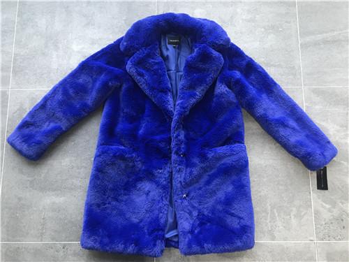 Fashion Cobalt Ladies Faux Fur Coats Reverse Collar Medium Length TW78517